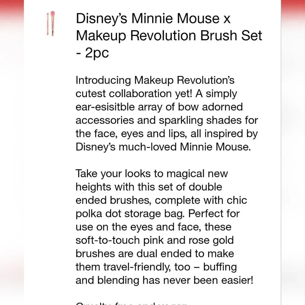 Revolution‎ Beauty X Disney Minnie Mouse 2-Piece Brush Set